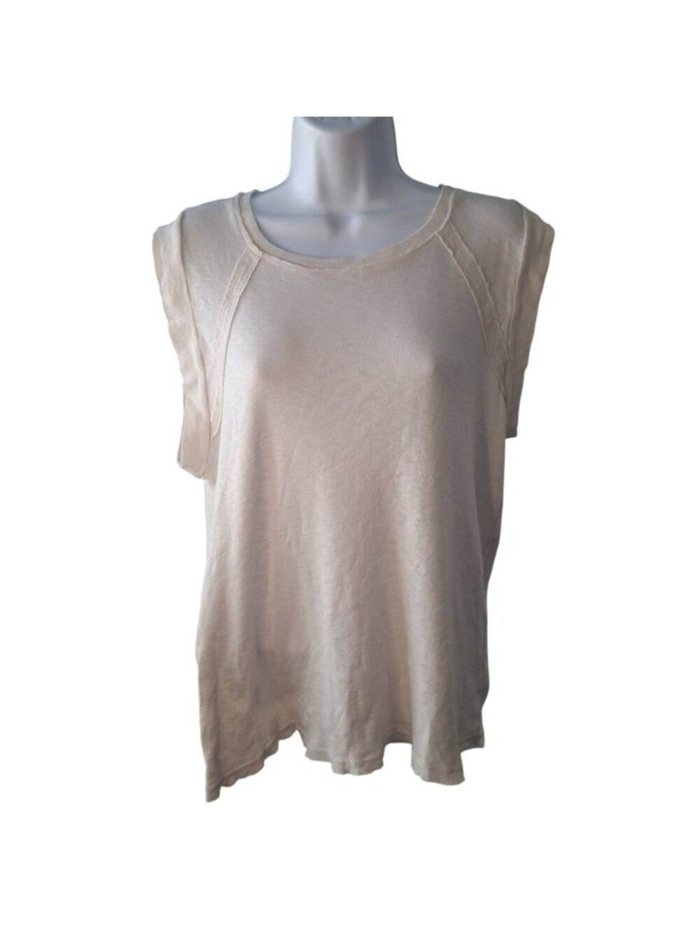 Project Social T Sleeveless Knit Top M Beige Distressed Minimalist Relaxed Fit